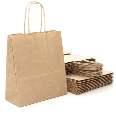 Пакет с крученой ручкой  220 х 120 х 250 мм Бурый крафт (КП) 70гр (50/250) М НФ-00014503