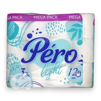 Туалетная бумага PERO Light(Перо) 3-х сл. 14м (12рул) (8уп) НФ-00016839