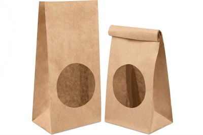 Пакет крафт без ручки б/п ОКНО круглое 120х80х250 2хсл лам крафт 70гр (500шт) Тек-Пак 19652