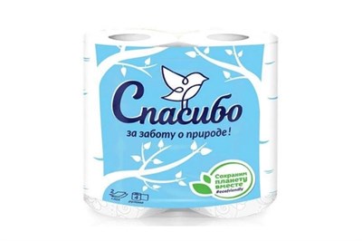 Туалетная бумага Plushe (плюше) СПАСИБО" 4 рулона 2-х слойная, 15м белый, 1/12 в уп ЮГ НФ-00015350