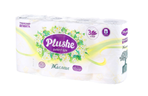 Туалетная бумага Plushe Deluxe Light "Жасмин" (плюше делюкс) 8 рул 15м, 3-х слойная, 1/8 в уп ЮГ НФ-00015385