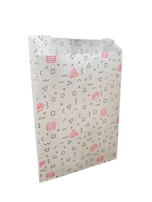 Бумажный пакет 110*30*210 мм для фри с рисунком "Стрит Фуд" НЕ ЛАМИНИРОВАН./100/2000/ НФ-00015676