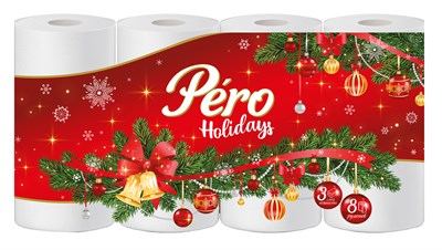 Туалетная бумага Pero Holidays(Перо)3cл 8рул16,3м 12 в тр уп  НФ-00017372
