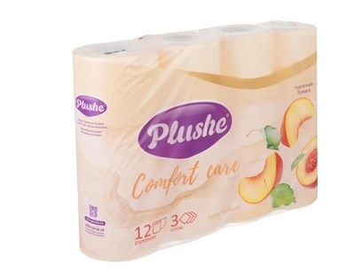 Туалетная бумага Plushe «Comfort care» Honey Nectarine, персик, аромат, 12 рул., 3 слоя (12 в уп) ЮГ НФ-00017591