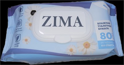 Туалетная бумага влажная "Zima" с ромашкой 80 л клапан 1/20 НФ-00020388