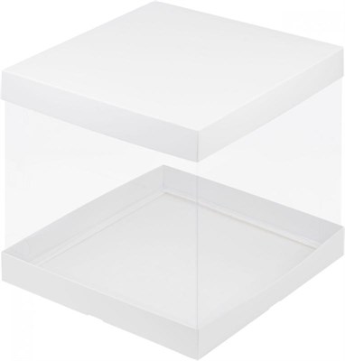 Коробка под торт с прозрачными стенками  235*235*220 (белая) НФ-00021133