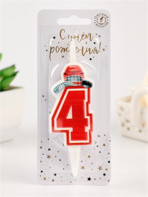 Свеча в торт «Хоккейная», цифра 4, красная НФ-00025207