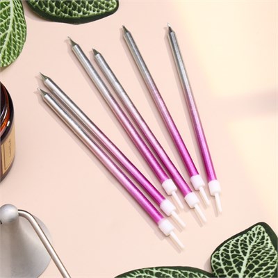 Свечи в торт «Ройс. Градиент», 6 шт., высокие, 13 см, фиолетовый, розовый, серебро НФ-00025249