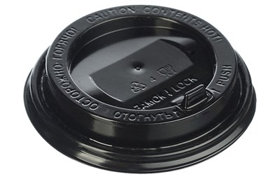 Крышка для стак. Каштан  д.90мм (0,350/0,400л) черная (20уп х100шт)  (2000шт) с откидным пит. 13695