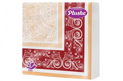 Салфетки 33х33 2-слойн. (PLUSHE Premium Decor) 20л/30уп "Красный" 18703