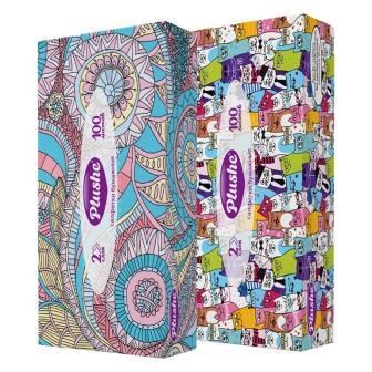 Салфетки бумажные Plushe (плюше) в коробке V-сложения 100л, 2-х слойные 1/35 в кор ЮГ НФ-00015351