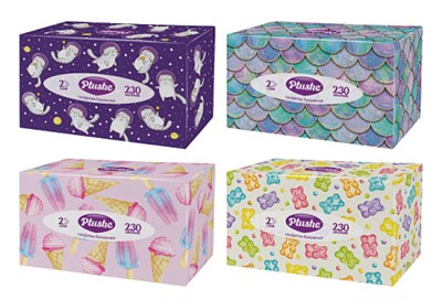 Салфетки бумажные Plushe (плюше) в коробке V-сложения 230л, 2-х слойные, 1/20 в кор ЮГ НФ-00015352