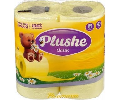 Туалетная бумага Plushe Classic "Ромашка" (плюше классик) 4 рулона 18м, 2-х слойная 1/12 в уп ЮГ НФ-00015360