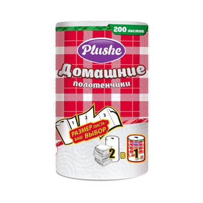 Полотенца бумажные 2-х слойные PLUSHE (плюше) ДОМАШНИЕ ПОЛОТЕНЧИКИ Белые 25 м 1/18шт в уп ЮГ НФ-00015658