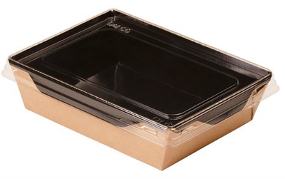 Контейнер бумажный (салатник) ЧЕРНЫЙ с пластиковой крышкой 500 мл 145/160×100/120×45 50/300 ПАКТОН НФ-00015733