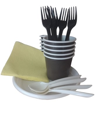 Набор одноразовой посуды КОФЕЙНЫЙ ПЛАСТИК на 5 персон (1/50)  арт.008 АРЧ НФ-00016690