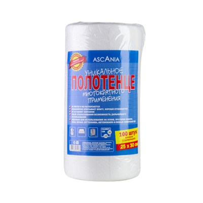 Полотенца универсальные многократного применения "Аскания" 100л/рул 25*30 (12 рул) БЕЛЫЕ НФ-00019547