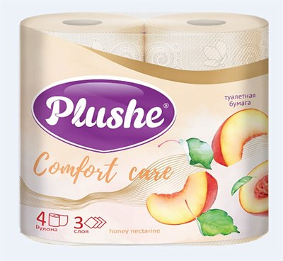 Туалетная бумага Plushe «Comfort care» Honey Nectarine, персик, аромат, 4 рул., 3 слоя (12 в уп) ЮГ НФ-00021603