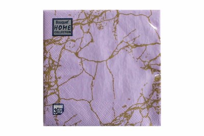 Салфетки 33х33 3 - слойн. Art Bouquet 20 шт (12 уп) Мрамор золотой на лиловом 24066