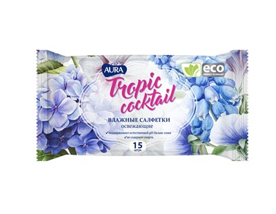 Салфетки влажные АУРА (15шт) Тропик освежающие (110уп) НФ-00022598