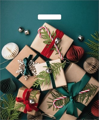 Пакет ПЭ с вырубной ручкой 38х45+3см (60) (Подарки на зеленом) Артпласт (х25/500) НГ НФ-00025375