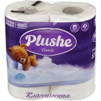 Туалетная бумага Plushe Classic (плюше классик) 4 рулона 18м, 2-х слойная белая 1/12 в уп ЮГ НФ-00015361