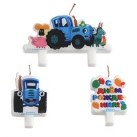 Свеча в торт набор, Синий трактор, набор 3 шт. НФ-00024128